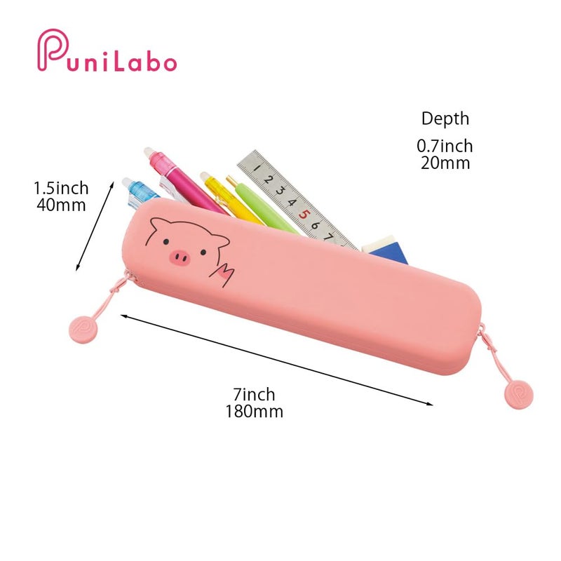 LIHIT LAB PuniLabo Slim Zipper Pen Pouch, 7.9" Ã— 1.9", Pig (A7717-5) - Image 2